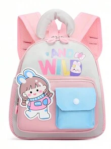 New Cute Cartoon Pattern Print Color Block Nylon Backpack, Versatile Large Capacity Zipper Closure Outdoor Travel Vacation Backpacks, Lightweight Casual Multi-Pocket Campus Bookbag For Elementary Students Backpack, Backpack, School Backpack, Rucksack, School Bag, Bookbag, Bag, Dinosaur Bag Perfect For School Pink Mini Backpack - Pink - View 8