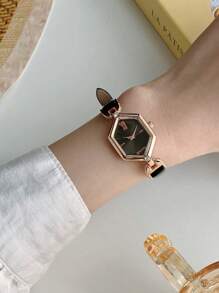 1pc New Fashion Minimalist Square Pointer Quartz Watch As A Gift For Students Returning To School Leather Strap. Suitable For Daily Wear. - one-size - View 13