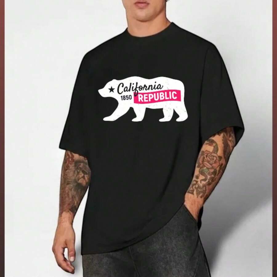Youth Casual Fashion T-Shirt With CALIFORNIA REPUBLIC BEAR Design, Made From Fresh And Comfortable Polyester Fabric, Spring Summer 2025 Catalog.