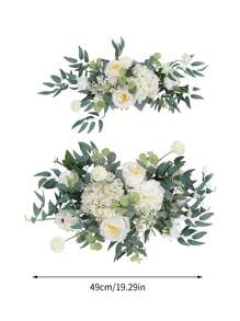 2Pcs Artificial Peony Flower Swag, Wedding Arch Floral Garland With Eucalyptus Leaves Silk Floral Swag For Wall Home Entryway Outdoor Ceremony Party Reception Entrance Welcome Easel Door Decor - White - View 3