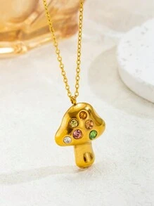 1 件创意复古 18k 镀金不锈钢彩色水钻珠宝项链可爱蘑菇吊坠项链适合女士日常和婚礼佩戴 - 吊墜項鍊 - 查看 1