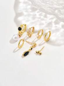 1 Set de pendientes simples de circonita, accesorio elegante adecuado para cita, fiesta y uso diario de mujeres - Amarillo Oro - Ver 2