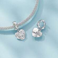 bamoer 1 件 925 纯银精致玫瑰锆石吊坠花朵吊坠适合原创手链精美情人节珠宝 DIY 制作 - 銀色 - 查看 10