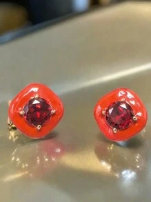 1 Pair French Style Square Zirconia Inlaid Earrings For Women