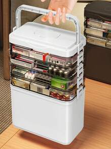 1pc Multifunctional Large Capacity Layered Portable Pill Box Organizer With Handle, Water-Resistant Transparent Medication Storage Box, Ideal For Home And Travel, Christmas Gift Collection