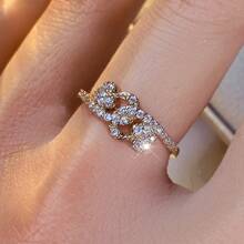 1 件中心心形设计戒指，优雅可爱百搭通勤女士戒指，新款韩国时尚