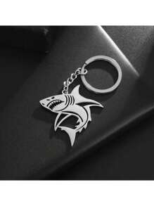 Stainless Steel Shark Keychain - Funky Style Cool Great White Shark Key Ring Car Accessories Bag Charm Backpack For School Cute Goth Y2k - Silver - View 1