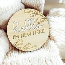 1 件木制婴儿里程碑标志，摄影道具 - 木制新生儿出生公告牌匾婴儿洗礼复活节礼物，适合女孩/男孩 - 木質色 - 查看 7