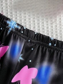 Girls Sleepwear Set: Unicorn Print Glow-In-The-Dark Pullover Top And Comfortable Shorts, Summer - Black - View 6