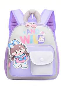 New Cute Cartoon Pattern Print Color Block Nylon Backpack, Versatile Large Capacity Zipper Closure Outdoor Travel Vacation Backpacks, Lightweight Casual Multi-Pocket Campus Bookbag For Elementary Students Backpack, Backpack, School Backpack, Rucksack, School Bag, Bookbag, Bag, Dinosaur Bag Perfect For School Pink Mini Backpack - Pink - View 10