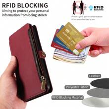 1个多功能真皮钱包式手机壳，带卡槽和斜挎肩带，兼容 17 Pro Max/系列，时尚保护套，适合购物、旅行，国际版，非国内版 - 酒紅色 - 查看 8