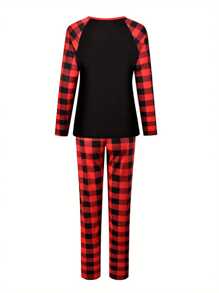 Christmas Pajamas For Family Long Sleeve Cartoon Print Tops + Plaid Trousers Set Holiday Nightwear - Dad - View 3