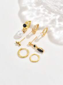 1 Set de pendientes simples de circonita, accesorio elegante adecuado para cita, fiesta y uso diario de mujeres - Amarillo Oro - Ver 3