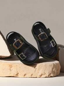 新品婴儿男童凉鞋 | 0-5 岁 | 可调节绑带 PVC 防滑软底夏季鞋 - 黑色 - 查看 9