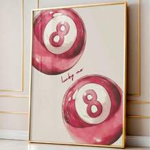 1 Pieza de impresión en lienzo de arte decorativo contemporáneo, póster moderno y simple de la bola de billar rosa de la suerte, arte de pared de chica linda y elegante, pieza de decoración de interiores para dormitorio, sala de estar, oficina en casa, comedor, dormitorio, apartamento, decoración minimalista de habitación