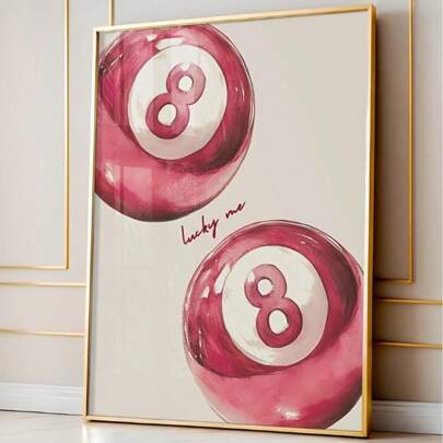 1 Piece Contemporary Decorative Art Canvas Print, Modern Simple Pink Lucky 8 Ball Poster, Girly Preppy Wall Art, Interior Decoration Art Piece For Bedroom, Living Room, Home Office, Dining Room, Dorm, Apartment, Minimalist Room Decor Gifts Birthday Graduation