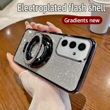 兼容 16e Galaxy S22/S23/S24/S25、A04/05/06/A14/A15/A16/A24/A25/A34、Redmi Note 7/8/9/10/11/12/13、Redmi 9/10/12/13C、OPPO、MOTO、Honor、HW、Realme、Reno 7 手机壳豪华带支架闪光纸手机壳支架保护壳 - 黑色 - 查看 2