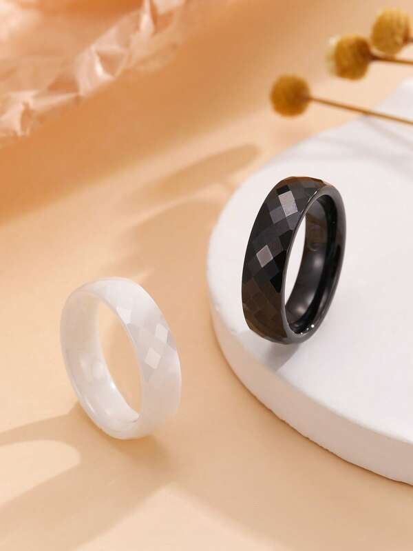 1 pezzo Anello in ceramica antiasfaltante, stile casual sportivo minimalista, geometrico a rombo multisfaccettato, adatto per uso quotidiano, vacanze e feste, come regalo per coppia, ragazza, ragazzo, padre