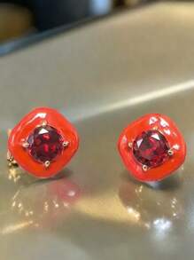 1 Pair French Style Square Zirconia Inlaid Earrings For Women