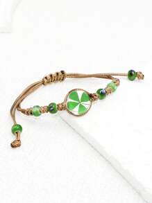 1 pieza de pulsera ajustable con flores secas, trébol de la suerte y tejido irlandés de Día de San Patricio