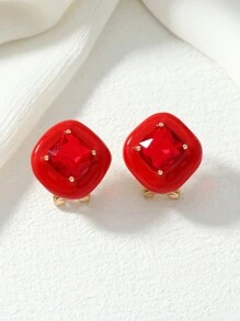 1 Pair French Style Square Zirconia Inlaid Earrings For Women