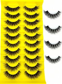 10 Pairs False Eyelashes Clear Band Russian Strip Lashes D Curl Wispy Natural Look 16mm Curly Faux Mink Lashes Like Eyelash Extension Fluffy Transparent Band Cat Eye Look Fake Tail Elongated Eyelashes Pack Strip Lashes, Lashes, Eyelashes, Fake Lashes - Black - View 7
