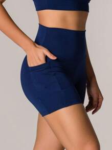 Fitness Shorts With POCKET For Gym Cycling Gymnastics And Outdoor Activities - Màu xanh lam - Xem 2