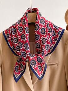 1 件法式仿丝围巾，花卉印花时尚围巾，发巾，头巾，轻便，适合女士，春夏 - 彩色 - 查看 2