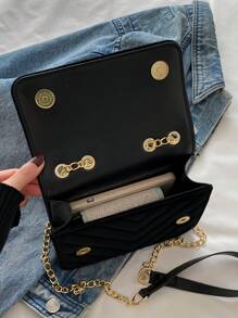 Women's Vintage Letter S Tassel Decor Suede Quilted Shoulder Bag, New Elegant Solid Color Square Mobile Phone Coin Evening Bag & Valentine's Day Gift, Versatile Travel Vacation Shopping Crossbody Bag, Lightweight Daily Commuting Office Chain Bags - Black - View 8