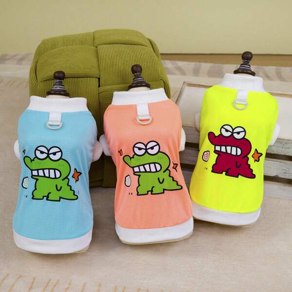 Spring And Summer Pet Outfit, Thin Cartoon Dinosaur Design Dog/Cat Vest T-Shirt