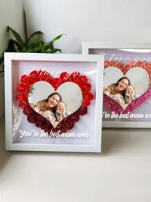 1pc Customized Photo Heart-Shaped Rose Dried Flower Shadow Box, Personalized Customize Flower Shadow Box With Photo And Name, Diy Detachable Rose Dried Flower Shadow Box Frame, Wedding Couple Romantic Gift, Heart-Shaped Rose Frame Decoration - Multicolor - View 4