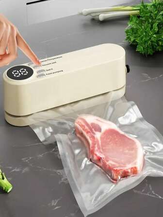1pc Portable USB Rechargeable Vacuum Sealer, LED Display Multi-Functional Food Preservation System, Includes Snack Bag Sealing, Vacuum And Inflation, ABS Material, Suitable For Cooking, No Assembly Required, Kitchen & Outdoor, Battery Powered, Unique Mother's Day/Valentine's Day Gift