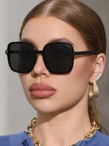 1 副方形加大码黑色沙滩太阳镜，时尚防紫外线波西米亚风格，适合海滩度假和日常佩戴 - 彩色 - 查看 5