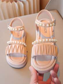 1 Pair Girls' Comfortable Princess Party Lace Bow Decor Flat Lace-Up Open Toe Sandals, Suitable For Summer - Pink - View 3