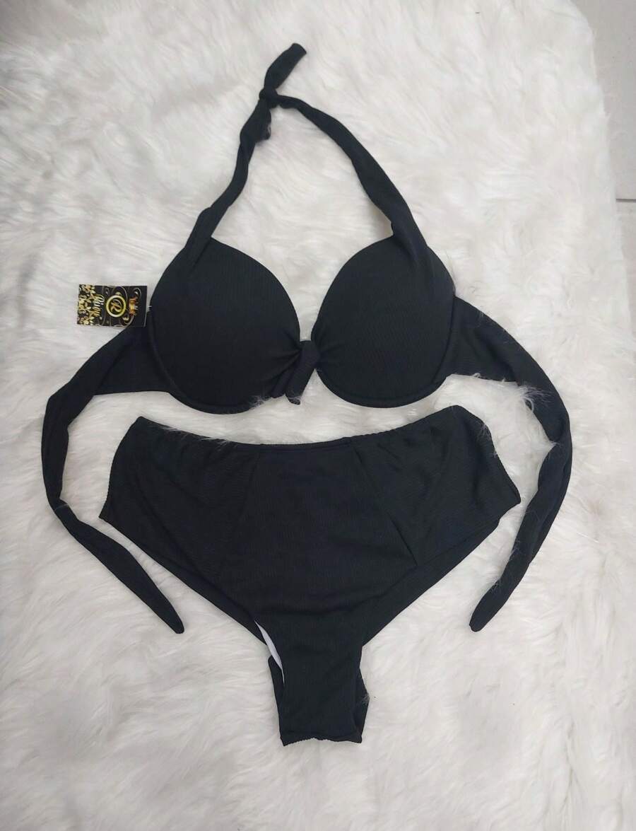 Conjunto de Biquini Plus Size Canelado Com Bojo E Aro Parte De Baixo Fio Duplo