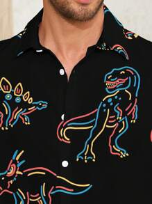 Camisa de hombre con estampado 3D de dinosaurio para el verano