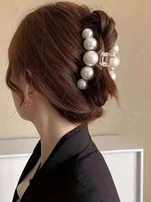Fashionable Large Pearl Minimalist Elegant Hair Claw Clip, Acrylic Bangs Hair Clip Suitable For Party, Commuting, Outfit Matching Hair Clips Hair Jaw Clip Hair Clamps Hair Clutch Hair Catcher Clip