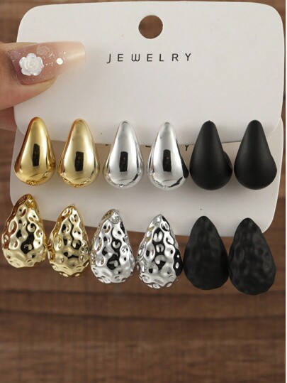 6-12pcs/Set Minimalist Teardrop Earrings For Daily Wear