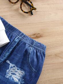 2 piezas Conjunto de ropa para niñas, blusa de manga larga con estampado de retrato de niña linda y pantalones casuales con aspecto de mezclilla, adecuado para uso diario, juego al aire libre y regalos festivos, otoño/invierno