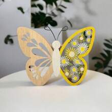 1pc Easter Wooden Craft, Butterfly Hollow Decor, Scandinavian Home Office Decor, Wooden Ornament For Easter, Unique Wooden Gift, Decorative Accent For Living Room, Rustic Home Decoration