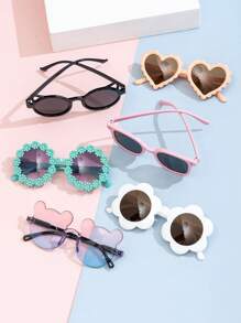 8pcs/1pc Kids' Little Bear Shaped Fashion Glasses For Summer, Perfect For Daily Wear. Kids`S Little Bear Shapes&Flower Shapes Fashion Glasses For Summer, Suitable For Daily Use Glasses Box