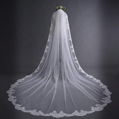 3 Meters*3 Meters Vintage Simple Lace Embroidered Single Layer Bridal Veil, Long Train Wedding Accessory Fall Clothes For Women