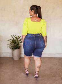 Plus Size Shorts - 霧霾藍 - 查看 4