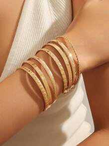7 Stücke/Set stilvolle, vintage, hochwertige, gehämmerte Armreife in Form von Pfeilen, Diamanten, Blumen, Hexagrammen und Verdrehungen, geeignet für den täglichen Straßenmode-Look von Frauen, das Treffen mit Freunden, Reisen, Geschäftsveranstaltungen, romantische Urlaubsreisen und Partys