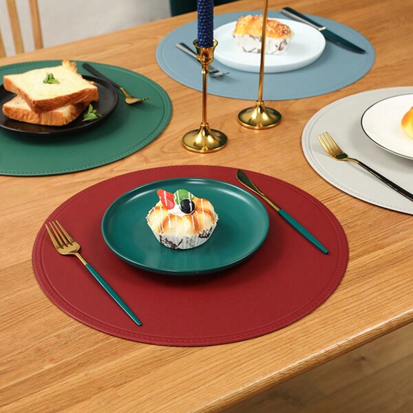 4/6 piezas Salvamanteles redondos de lujo - Los salvamanteles tienen un diseño impermeable, a prueba de aceite, resistente al calor, antideslizante y de unicolor en PVC, aptos para la decoración del hogar y el restaurante - Fácil de lavar a mano, de larga duración