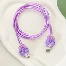 3 piezas de fundas protectoras de TPU para cables, cargador de 20W, anti-deshilachado, con decoración en forma de corazón y lazo, compatible con iPhone 16/15/14/13/12/11, accesorios para teléfono - color - Ver 4