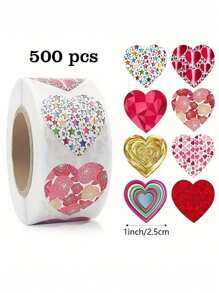500 张/卷闪亮心形贴纸，适用于情人节、母亲节、婚礼、礼物、教师节、复活节礼物、防水 PVC 贴纸、返校、浪漫贴纸 - 彩色 - 查看 6