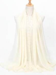 1pc Women's Solid Color Pearl Beaded Chiffon Hijab - Multicolor - View 9