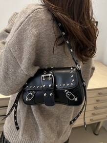 Bolso de hombro con remaches de estilo punk, nuevo, portátil, adecuado para adolescentes, estudiantes universitarias, trabajadoras de cuello blanco. Muy apropiado para el trabajo, vuelta al colegio, escuela secundaria, universidad, vacaciones