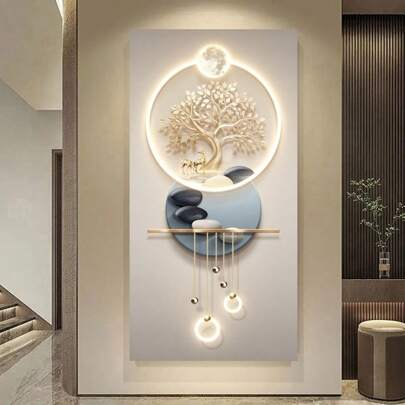 1 件优雅现代抽象帆布墙画，无框架树和月亮风景海报，非常适合卧室、客厅或走廊装饰，卧室墙画